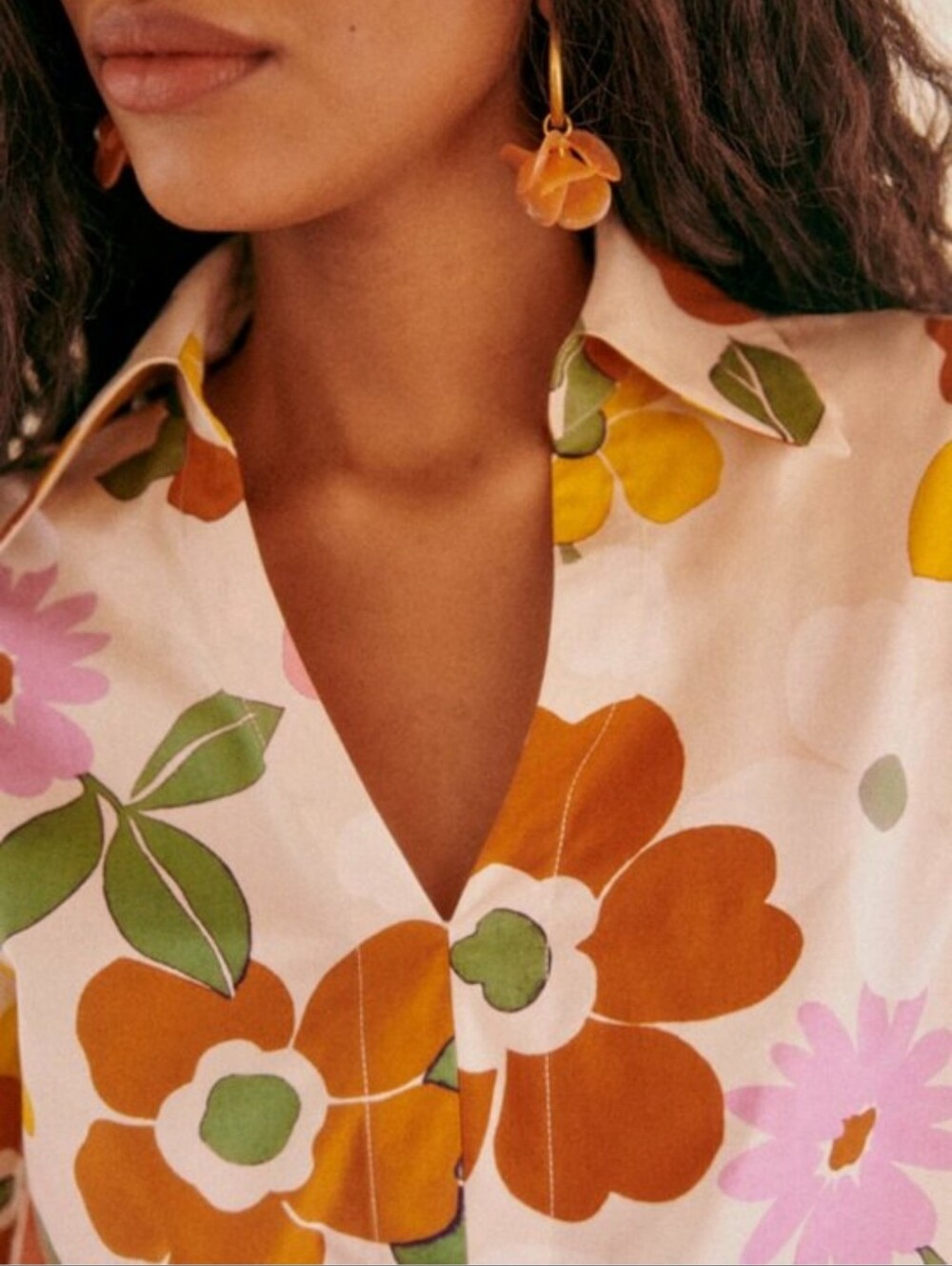 SÉZANE Angelique Sol 70's Flower Power Print Cream Multi Shacket Tunic NWT RARE - Picture 2 of 14
